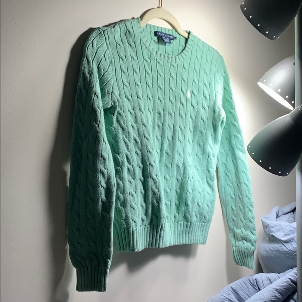 Mint Green Crewneck Cable-knit Sweater